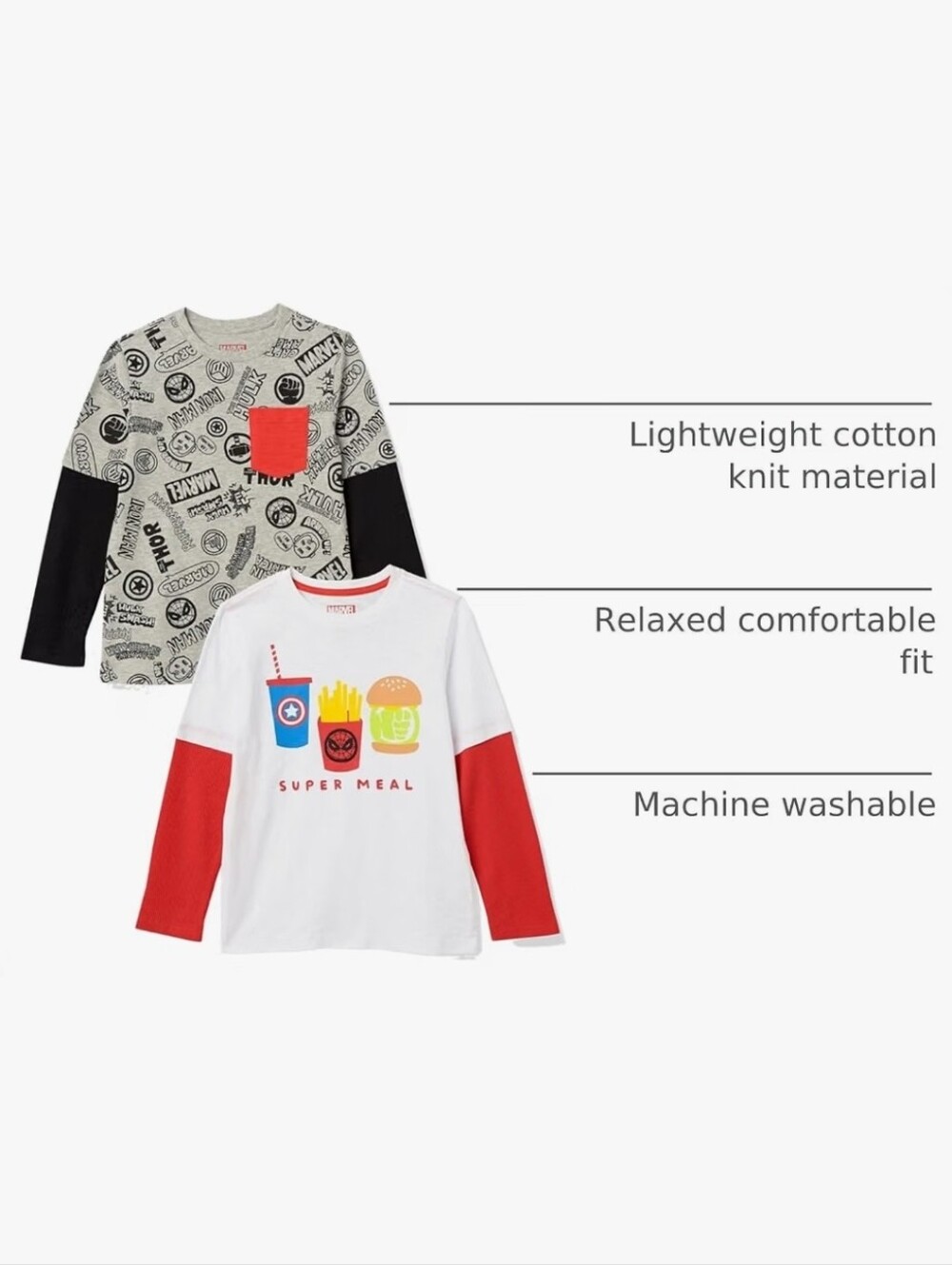 Marvel Boys 2T Long Sleeve 2-in-1 Graphic T-Shirts 2-Pack NWT - Picture 3 of 5